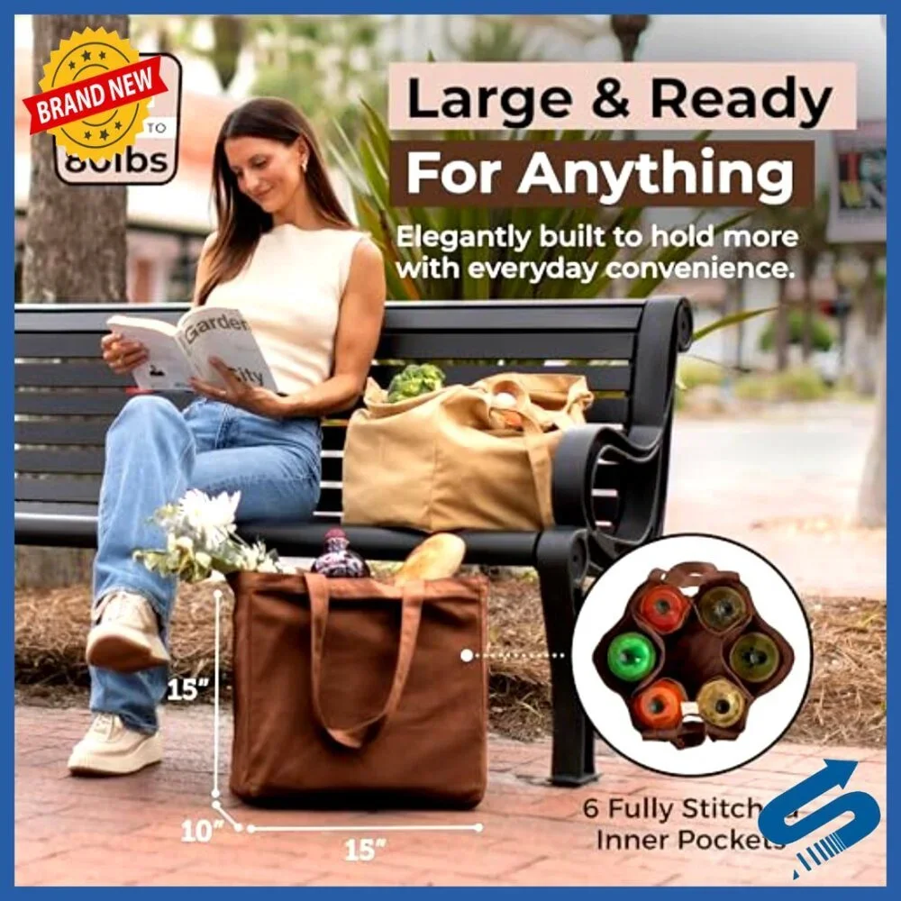 Heavy Duty Canvas Grocery Tote Set with Pockets Foldable Washable Eco Friendly